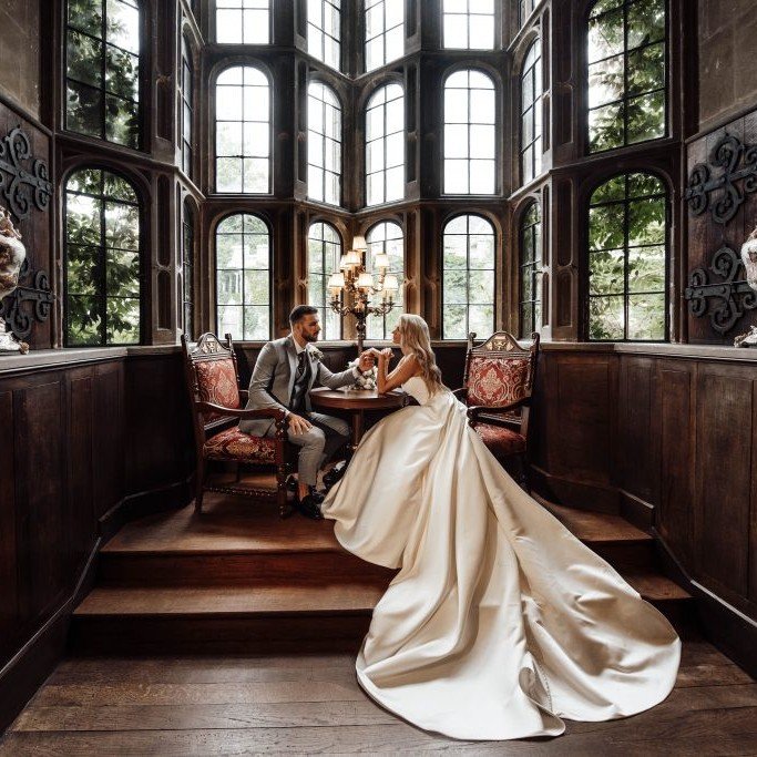 Thornbury Castle Wedding, Window, Wedding dress, Interior design